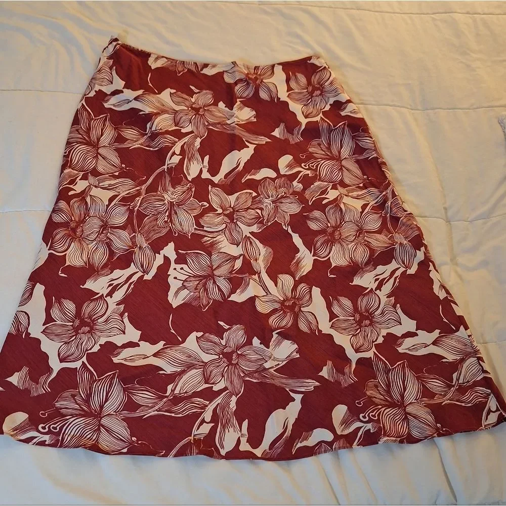Kate Hill 14P A-Line Skirt - Wine, White Floral Silk